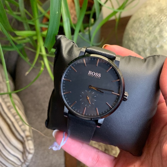 Hugo Boss Other - Authentic BOSS 42 Ionic plated steel leather watch